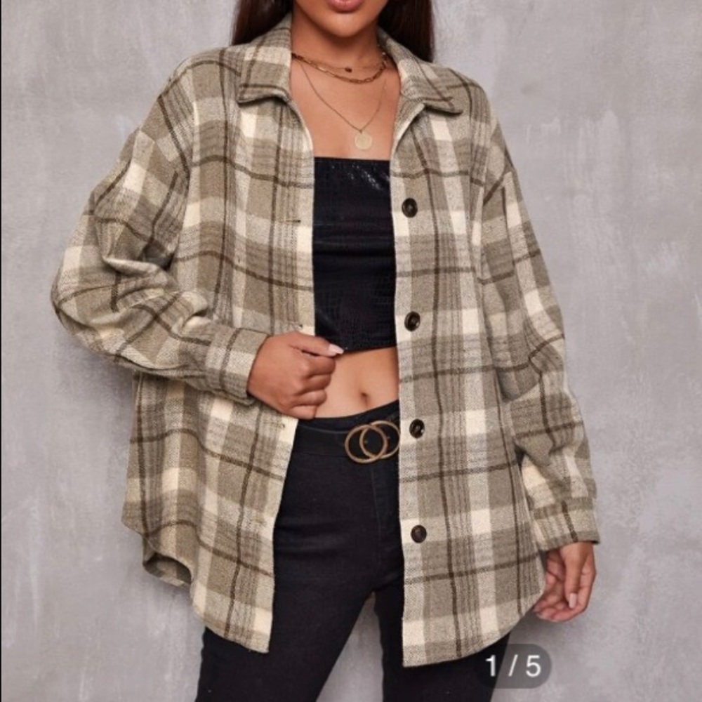 Brown Plaid Flannel Overshirt Size 8/10